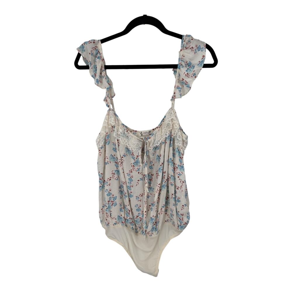 Free People Take it away thong bodysuit cream blue size Large L